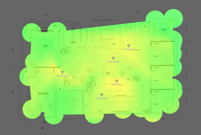 WiFi signal heatmap of an office floor plan