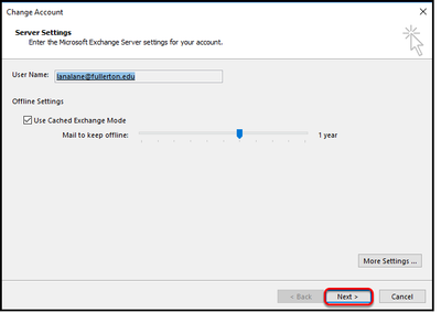 Change Account server settings